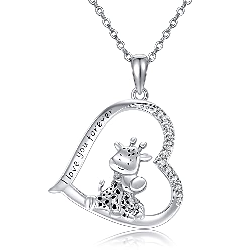 JERWLI Giraffe Halskette 925 Sterling Silber Giraffe Anhänger Halskette Tier Mutter Tochter Halskette Giraffe Schmuck Geschenke für Frauen Mädchen Tochter Enkelin von JERWLI