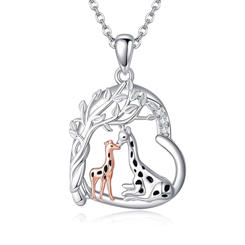 JERWLI Giraffe Halskette 925 Sterling Silber Giraffe Mutter Kinder Anhänger Kette Giraffe Tier Halsketten Giraffe Schmuck Geschenke für Frauen Mädchen von JERWLI