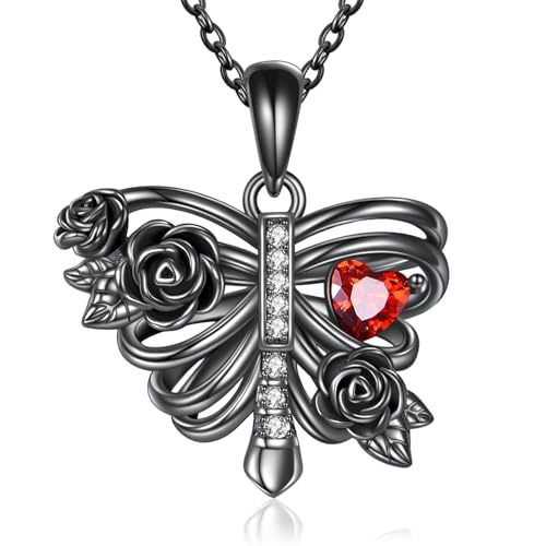 JERWLI Rib Halskette 925 Sterling Silber Rippenkäfig Herz Goth Schwarze Rose Halsketten Skelett Totenkopf Gothic Anhänger Gothic Halloween Schmuck Geschenke für Damen Frauen Mütter Liebhaber von JERWLI