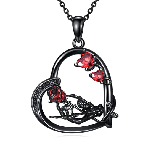 JERWLI Gothic Totenkopf Halskette für Damen, 925er Sterlingsilber, schwarzer Totenkopf-Anhänger mit Rosenmotiv, Gothic-Schmuck, Geschenk für Frauen JERWLI Gothic Totenkopf Halskette für Damen, 925er Sterlingsilber, schwarzer Totenkopf-Anhänger mit Rosenmotiv, Gothic-Schmuck, Geschenk für Frauen von JERWLI