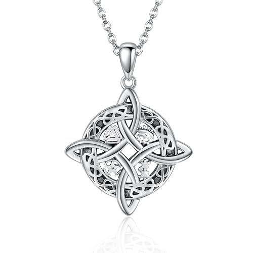 JERWLI Hexen Knoten Kette 925 Sterling Silber Irischer Keltischer Hexenknoten Anhänger Halskette Wicca Schmuck Schutz Amulett Geschenke für Damen Frauen Männer Mutter (style 2) von JERWLI