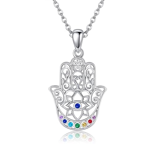 Hamsa Halskette Sterling Silber 925 Chakra Hand aus Fatima Halsketten Hamsa Charme Schmuck Geschenk für Frauen Mädchen Yoga Liebhaber Geschenke von JERWLI