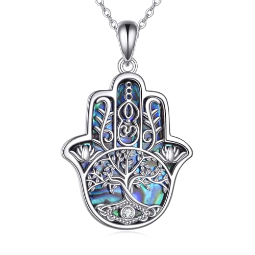 JERWLI Hamsa-Halskette aus 925 Sterling Silber, Glücks-Lotus-Blumen-Anhänger, Schmuckgeschenke für Frauen, Mütter und Freunde. von JERWLI