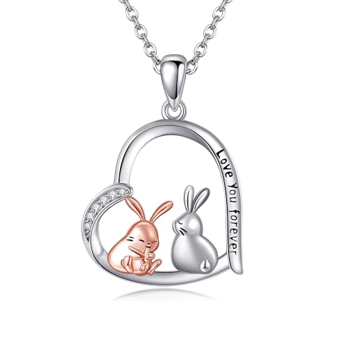 JERWLI Hase Halskette 925 Sterling Silber Hasen Kette Kaninchen Anhänger Halsketten Herz Kaninchen Schmuck für Frauen Mädchen Hasen Mutter Geschenke von JERWLI