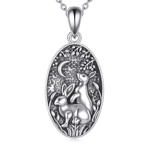 JERWLI Hasen Halskette 925er Sterlingsilber süßer Kaninchen Anhänger Halskette Tierschmuck Geschenke für Frauen von JERWLI