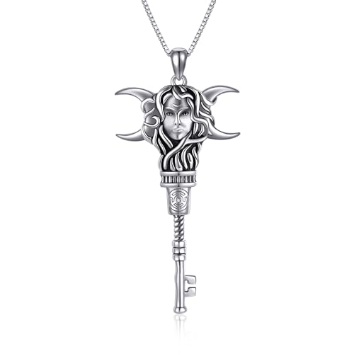 JERWLI Hekate Kette 925 Sterling Silber Rad der Hekate Schlüssel Anhänger Halskette Wiccan Pagan Triple Moon Goddess Symbol Halskette Pagan Hekate Schmuck Geschenke für Damen Mädchen von JERWLI