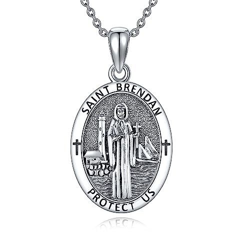 JERWLI Heiliger Brendan Medaille Medaillon Halskette 925 Sterling Silber Heiliger Archangel Brendan Münze Anhänger Halskette Frauen Männer Schutz Schmuck von JERWLI