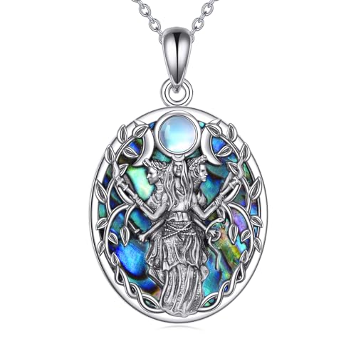 JERWLI Hekate Halskette 925 Sterling Silber Triple Goddess Anhänger Hexen Triple Moon Halsketten Pagan Hexen Schmuck Geschenke für Frauen Damen von JERWLI
