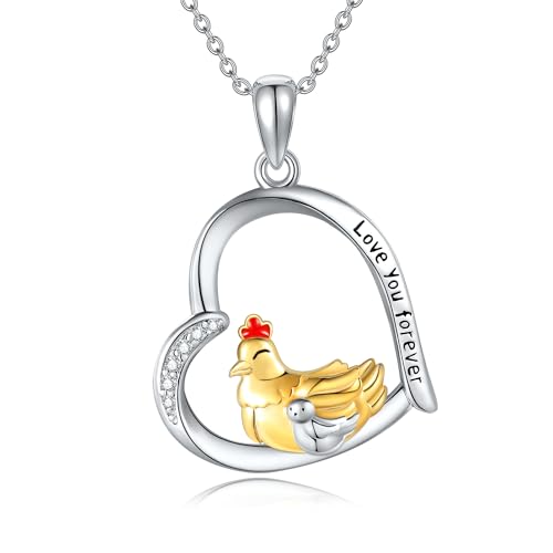 JERWLI Henne Halskette 925 Sterling Silber Henne Kette Anhänger Schmuck Geschenke für Frauen und Mädchen von JERWLI