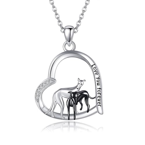 JERWLI Greyhound Halskette 925 Sterling Silber Greyhound Schmuck Greyhound Geschenke Greyhound Halskette für Mädchen Frauen Hund Halskette Hund Schmuck Haustier Geschenke (Herz Windhund) von JERWLI