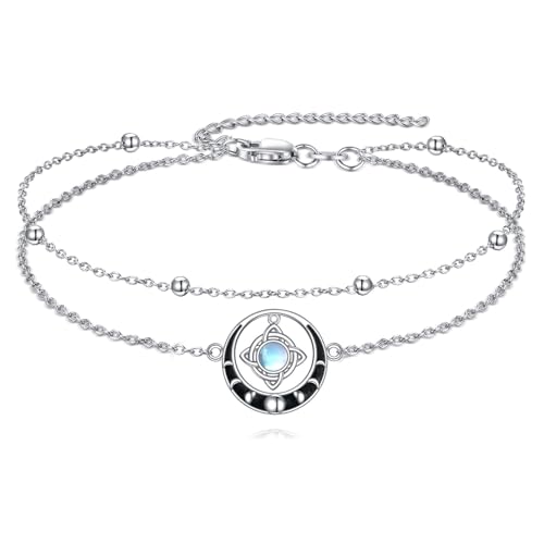 JERWLI Hexen Armband S925 Sterling Silber Mondstein Hexenknoten Schicht Armband Keltischer Hexen Schmuck für Damen Frauen Wicca Geschenke Nudo de Bruja von JERWLI