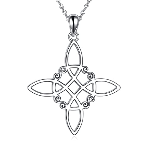 JERWLI Hexen-Knoten-Halskette aus 925 Sterlingsilber Hexen-Halskette mit magischem Knoten, heidnischer Hexenanhänger, keltisches Kreuz, Schmuck für Frauen, Mädchen, Geschenke (silberner Hexenknoten) von JERWLI