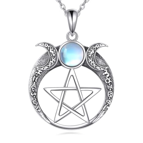 JERWLI Hexen-Pentagramm-Halskette für Damen 925er Sterlingsilber Pentagramm-Hekate-Halskette Hexenschmuck für Damen von JERWLI