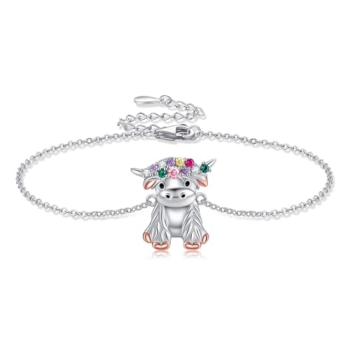 JERWLI Highland Cow Geschenke: 925er Sterlingsilber, Highland Cow Armband, Kuhschmuck, Geschenke für Frauen von JERWLI