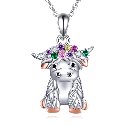 JERWLI Hochlandrind-Halskette 925er Sterlingsilber Hochlandrind-Anhänger Schmuck Geschenke für Frauen JERWLI Hochlandrind-Halskette 925er Sterlingsilber Hochlandrind-Anhänger Schmuck Geschenke für Frauen von JERWLI