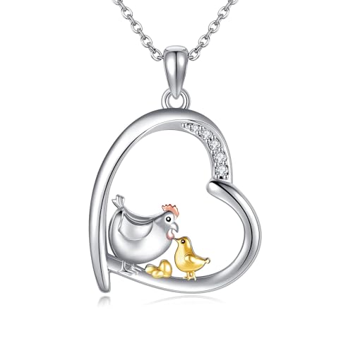 JERWLI Hühner Geschenke Sterling Silber 925 Hühner Henne Halskette Hahn Anhänger Halsketten Hühnchen Charme Schmuck Geschenke für Frauen Mädchen von JERWLI