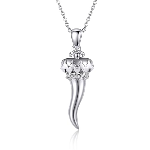 Italienische Horn Kette 925 Sterling Silber Glückshorn Cornicello Anhänger Halskette Italienischer Horn Schmuck Amulett Geschenk für Damen Männer Frauen Mädchen von JERWLI