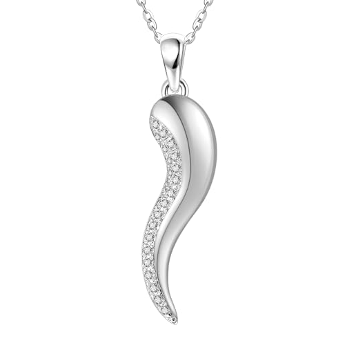 JERWLI Italienische Horn Halskette Sterling Silber 925 Cornicello Halsketten Italienische Horn Charme Halskette Viel Glück Schmuck für Frauen Mädchen von JERWLI