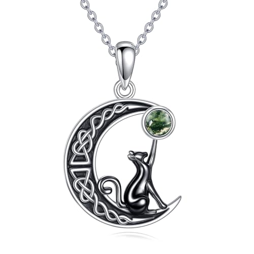 JERWLI JERWL Moosachat-Halskette 925er Sterlingsilber Katzen-Halskette Moosachat-Schmuck Geschenke für Frauen JERWLI JERWL Moosachat-Halskette 925er Sterlingsilber Katzen-Halskette Moosachat-Schmuck Geschenke für Frauen von JERWLI
