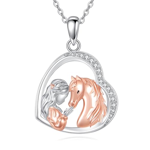 JERWLI JERWL Pferdehalskette 925er Sterlingsilber Liebesherz-Anhänger Pferdeschmuck Geschenke für Frauen von JERWLI