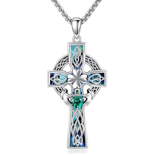 JERWLI Keltische Kreuz-Halskette 925er Sterlingsilber keltische Knoten-Halskette Claddagh-Schmuck Geschenke für Frauen und Männer JERWLI Keltische Kreuz-Halskette 925er Sterlingsilber keltische Knoten-Halskette Claddagh-Schmuck Geschenke für Frauen und Männer von JERWLI