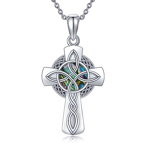 JERWLI Keltische Kreuz Halskette Sterling Silber Keltische Hexen Knoten Anhänger Halskette Abalone Shell Hexe magischer Knoten Schmuck Frauen Mädchen von JERWLI