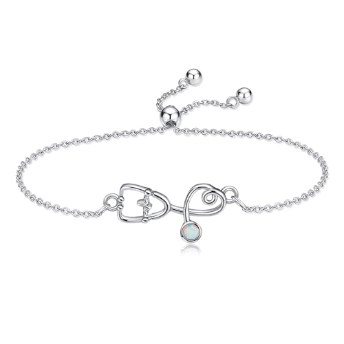 JERWLI Krankenschwester-Armbänder für Damen, 925er Sterlingsilber, Stethoskop-Armband, Schmuck, Geschenk für Krankenschwestern und Ärzte von JERWLI