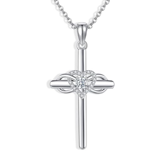 JERWLI Kreuz Halskette für Frauen 925 Sterling Sliver Unendlichkeit Herz Anhänger Halskette Kreuz Schmuck Geschenke für Frauen Mutter von JERWLI