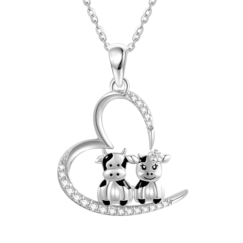 JERWLI Kuh Halskette Sterling Silber 925 Kuhdrucken Halsketten Schmuck für Frauen Mädchen Geschenke für Kuh Liebhaber von JERWLI
