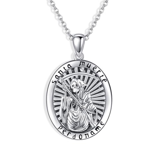 JERWLI La Santa Muerte Halskette, 925er Sterlingsilber, Santa Muerte Anhänger, Schmuck, Geschenke für Damen und Herren JERWLI La Santa Muerte Halskette, 925er Sterlingsilber, Santa Muerte Anhänger, Schmuck, Geschenke für Damen und Herren von JERWLI