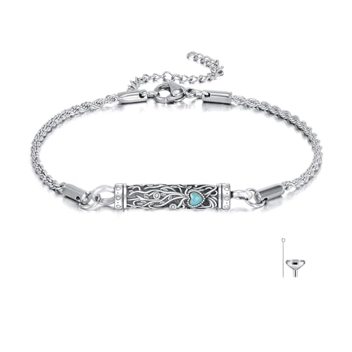 JERWLI Lebensbaum Urne Armband für Asche S925 Sterling Silber Baum des Lebens Urne Türkis Kremations Andenken Armband Kremations Schmuck Geschenke für Frauen Damen von JERWLI