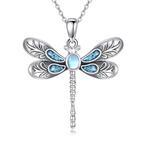 JERWLI Libellen-Halskette aus 925 Sterling Silber mit Türkis-Libellen-Anhänger, Schmuckgeschenke für Frauen, Mütter und Freunde. von JERWLI