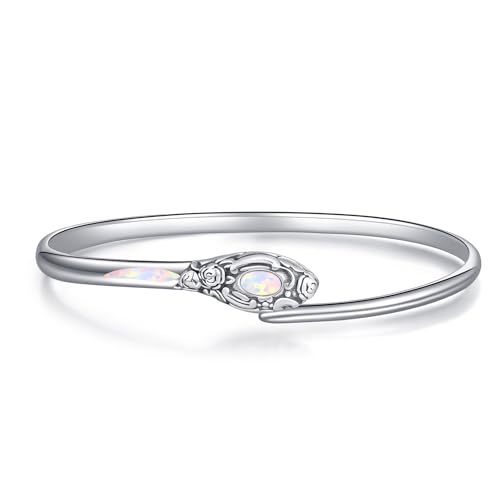 JERWLI Löffel Armreif für Frauen Sterling Silber Weiß Opal Armband Löffel Schmuck Geschenke für Frauen Mädchen von JERWLI