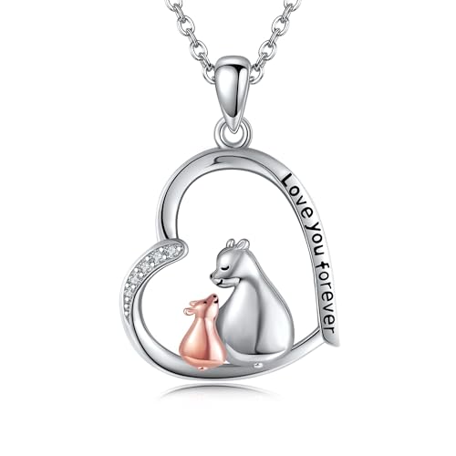 JERWLI Mama Bär Kette mit Jungtier 925 Sterling Silber Herz Mutter und Kind Eisbär Schmuck Geschenke für Frauen Mädchen Mutter Ehefrau Tochter von JERWLI