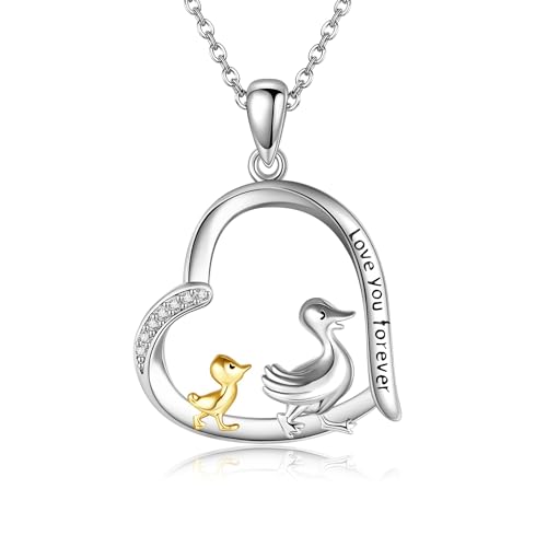 JERWLI Gans Hühner Ente Halskette Sterling Silber Anhänger für Geflügel Geschenk für Geflügel (Mama Ente Halskette) von JERWLI