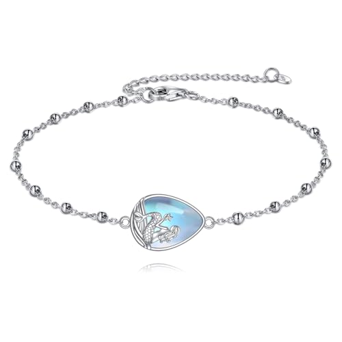 JERWLI Meerjungfrau Armband S925 Sterling Silber Mondstein Meerjungfrauen Armbänder Mondstein Ozean Strand Schmuck Geschenke für Frauen Damen von JERWLI