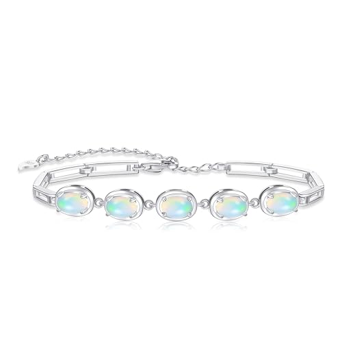 JERWLI Natürliche Opal Armband für Frauen Sterling Silber Weiß Opal Armband Opal Schmuck für Frauen (Opal Armband-5) von JERWLI