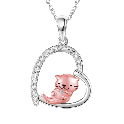 JERWLI Otter Halskette Geschenk S925 Sterling Silber niedliche Meer Otter Anhänger Otter Schmuck für Frauen Mädchen Ich liebe dich wie keine Otter Geschenke von JERWLI