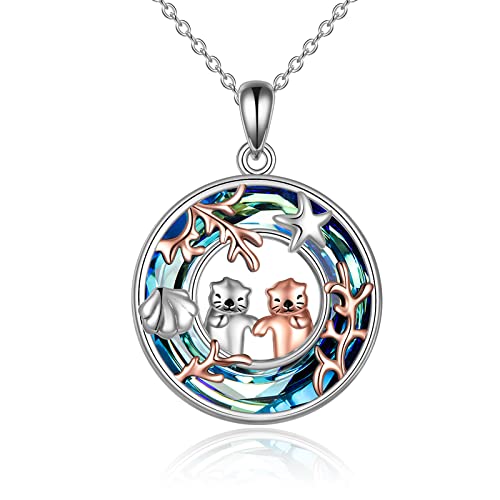 JERWLI Otter Halskette für Frauen Sterling Silber Kristall Sea Otter Anhänger Halskette Otter Schmuck Geschenke für Frauen Mädchen von JERWLI