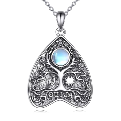 JERWLI Ouija Board Brett Halskette S92 Sterling Silber Mondstein Ouija Anhänger Hexenähnliche Halsketten Gothischer Schmuck Gruselige Geschenke für Frauen Damen Wicca von JERWLI