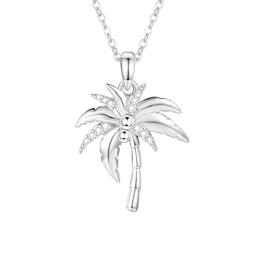 JERWLI Palme Baum Halskette Sterling Silber 925 Kokosnuss baum Anhänger Halskette Palm Schmuck Hawaiianische Sommer Geschenke für Frauen Mädchen von JERWLI