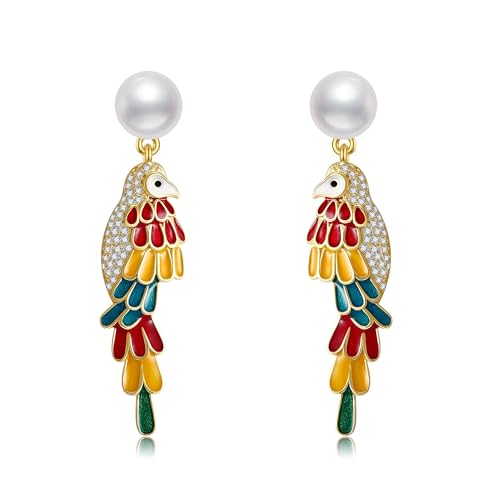 JERWLI Papagei Ohrringe 925 Sterling Silber Papagei Dangle Ohrringe Schmuck Geschenke für Frauen Mädchen Papagei Liebhaber von JERWLI