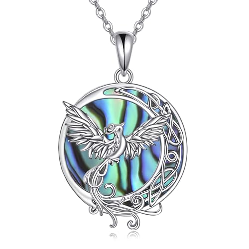 JERWLI Phoenix Halskette Sterling Silber Abalone Muschel Phoenix Halbmond Anhänger Halskette Schmuck Geschenke für Frauen Mädchen Mama von JERWLI