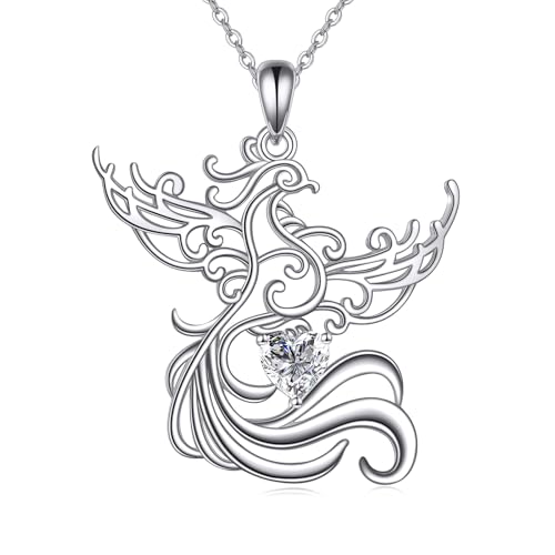 JERWLI Phönix-Halskette aus 925 Sterling Silber, Phönix-Morganit-Anhänger, Schmuckgeschenke für Frauen und Liebhaber. von JERWLI
