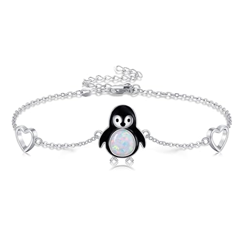 JERWLI Pinguin-Armband für Damen, 925er Sterlingsilber, Opal-Armbänder, Pinguin-Schmuck, Geschenk für Verliebte von JERWLI