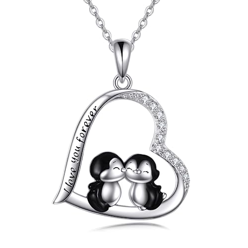 JERWLI Pinguin Kette 925 Sterling Silber Herz Pinguin Anhänger Halskette Pinguin Schmuck Geschenke für Damen Mädchen Pinguin Liebhaber Freundin Ehefrau von JERWLI