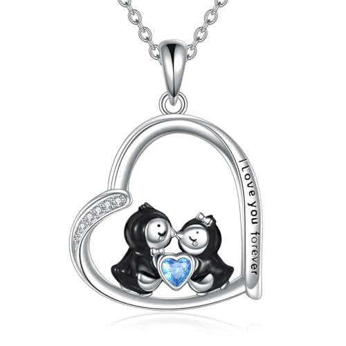 JERWLI Pinguin Halskette aus 925er Sterlingsilber mit dem Aufschrift Love You Forever Herz Pinguin Anhänger Schmuck Geschenke für Frauen von JERWLI