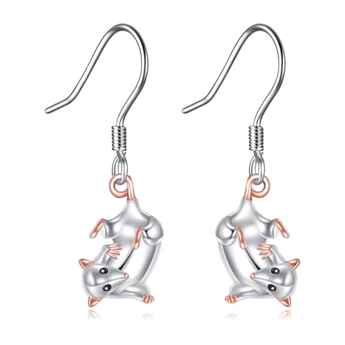 JERWLI Possum-Geschenke S925 Sterling Silber Opossum-Ohrringe Possum-Ohrhänger Opossum-Schmuckgeschenke für Frauen von JERWLI