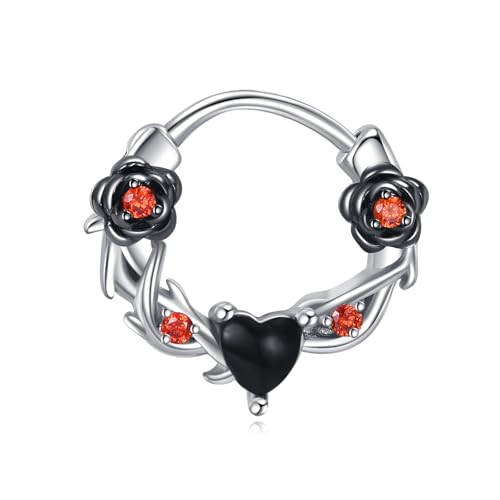 JERWLI Rose Septum Ringe 16G 925 Sterling Silber Septum-Nasenringe Hoop Piercing Schmuck Geschenke für Frauen von JERWLI
