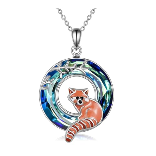 JERWLI Roter Panda Geschenke 925 Sterling Silber Roter Panda Anhänger Halskette Niedlicher Roter Panda Schmuck für Frauen Mädchen Geschenke (Rote Panda-Kristall-Halskette) von JERWLI